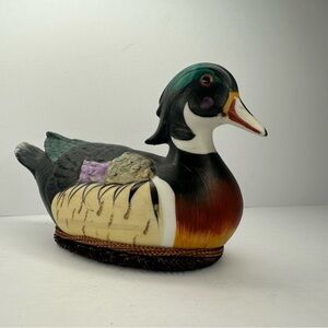Vintage Jasco Ceramic Mallard Duck Decoy Lint Remover Brush 3” Tall 5” Long